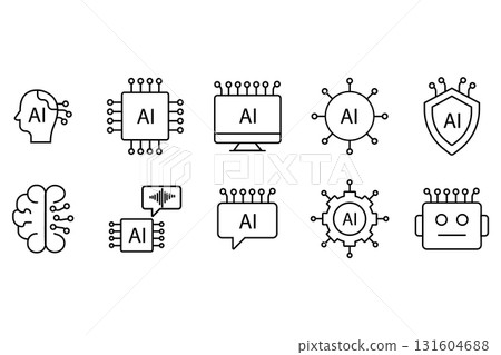 Minimal line icon set representing artificial intelligence technology 131604688