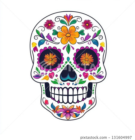 Colorful Sugar Skull Illustration for Dia de los Muertos 131604997