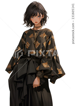 身穿黑色洋裝的女性插畫|優雅迷人的成人氛圍 131605141