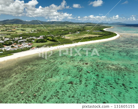 Drone shot of Shiraho Beach, Ishigaki Island, Okinawa 131605155