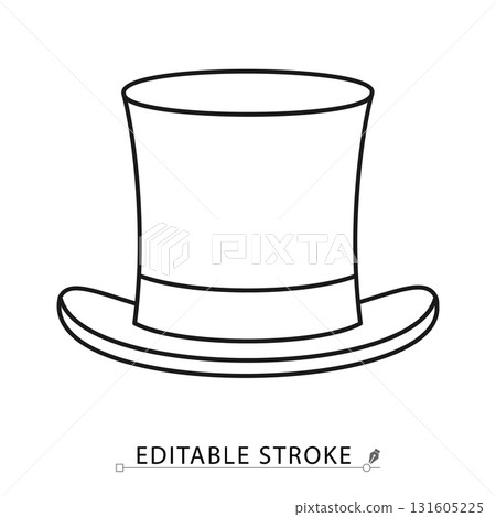 A classic top hat icon in a minimalist line style with editable stroke. Gentleman accessory, vintage fashion, magician show costume, retro formal headwear, man party wear concept. 131605225