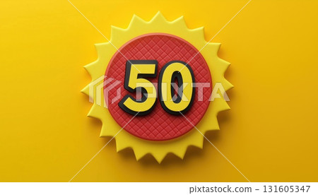 50% Discount Sticker With Bonus Web Gift Label On Yellow Background 131605347