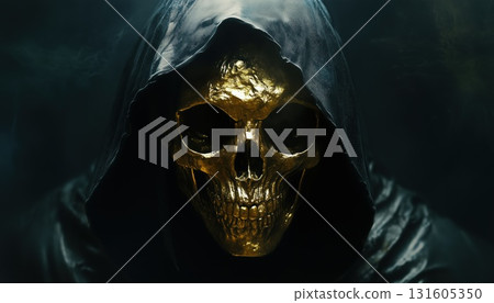 Golden Grim Reaper Emerges From Shadow With Hood Golden Grim Reaper Emerges From Shadow With Hood 131605350