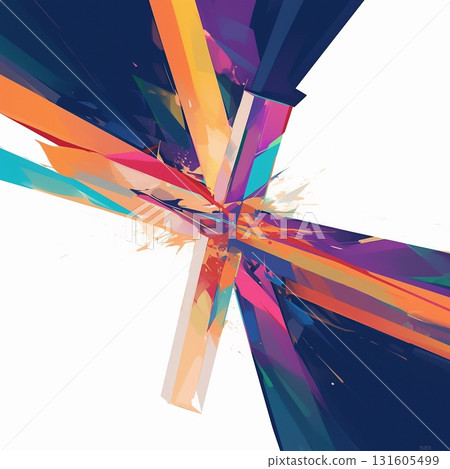白色背景上相交彩色光線的抽象數位藝術 白色背景上相交彩色光線的抽象數位藝術 131605499