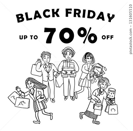 black friday sale shopping adorable cartoon illustration of many people in flat vector design style holding bags for holiday promotion black friday sale shopping adorable cartoon illustration of many people in flat vector design style holding bags for holiday promotion 131605510