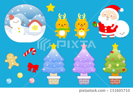 Cute Christmas character set (Santa, reindeer, tree, snowman) 131605710