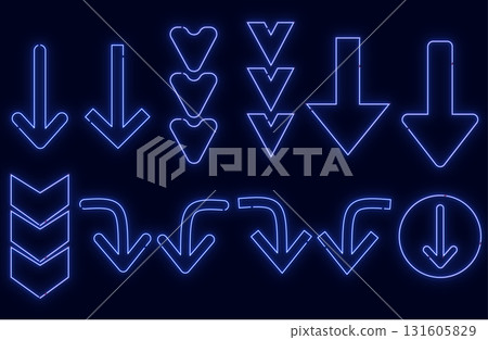 Neon Arrow Mark Set: Down Arrow, Blue Neon Arrow Mark Set: Down Arrow, Blue 131605829