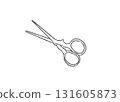 Hand-drawn illustration of sewing scissors used for handicrafts Line drawing 131605873