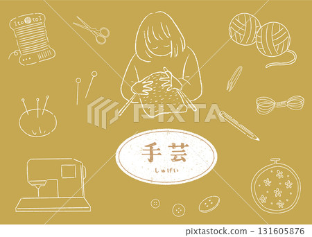 Hand-drawn illustrations of sewing and crafts - Line drawing set Hand-drawn illustrations of sewing and crafts - Line drawing set 131605876