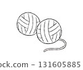 Hand-drawn illustration of a ball of yarn used for handicrafts (line drawing) 131605885