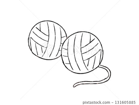 Hand-drawn illustration of a ball of yarn used for handicrafts (line drawing) 131605885