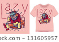 Tshirt Designs. Fat gamer busy playing games on ipad with his cat of illustration 131605957