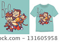 Tshirt Designs. the strong brother run carrying his little brother and the monkey, and the dog run of illustration 131605958