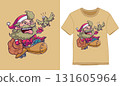 Tshirt Designs. Santa Claus is busy delivering gifts using an airplane of illustration 131605964
