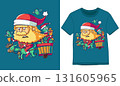 Tshirt Designs. Santa Claus is busy delivering gifts using flying reindeer of illustration 131605965