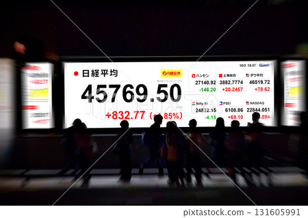 Tokyo Cityscape in Japan: New record high of 45,769 yen 50 sen. Stock price/closing price = October 3, Nihonbashi Kabutocho Tokyo Cityscape in Japan: New record high of 45,769 yen 50 sen. Stock price/closing price = October 3, Nihonbashi Kabutocho 131605991