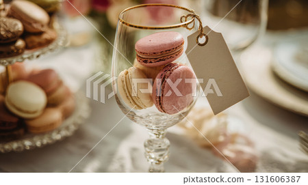 Colorful macaron display in a glass Colorful macaron display in a glass 131606387