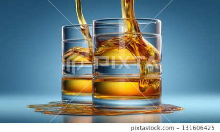 Pouring whiskey into two glasses 131606425