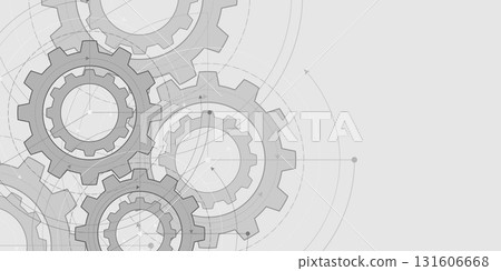 Technical drawing of gears .Mechanical Engineering background . Technology Banner. Vector illustration. Technical drawing of gears .Mechanical Engineering background . Technology Banner. Vector illustration. 131606668