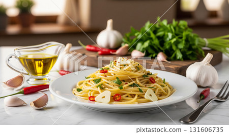 Homemade Aglio e Olio with Fresh Ingredients Homemade Aglio e Olio with Fresh Ingredients 131606735