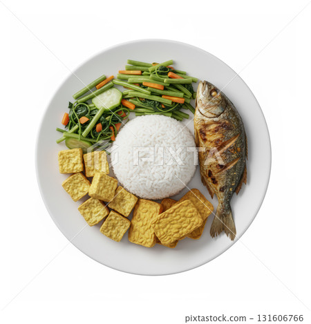 3D Balanced Nutrition Plate Poster - Indonesian Food for School and World Food Day 131606766