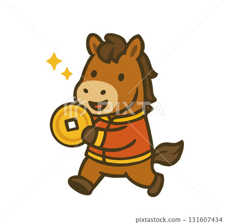 Horse holding coin cartoon illustration Horse holding coin cartoon illustration 131607434