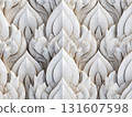Intricate white leaf pattern wall carving with symmetrical design, showcasing detailed craftsmanship and artistic elegance. texture and depth create captivating visual effect 131607598