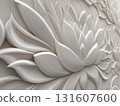 Detailed white lotus relief wall art with intricate petal designs creates serene and elegant atmosphere. textured surface adds depth and sophistication to decor 131607600
