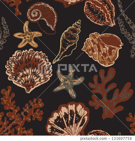 seamless pattern with marine life and marine life 131607758
