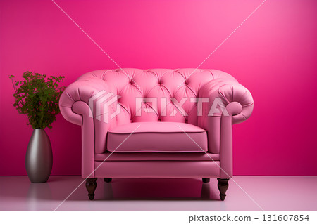 Pink retro armchair on a pink background. 131607854