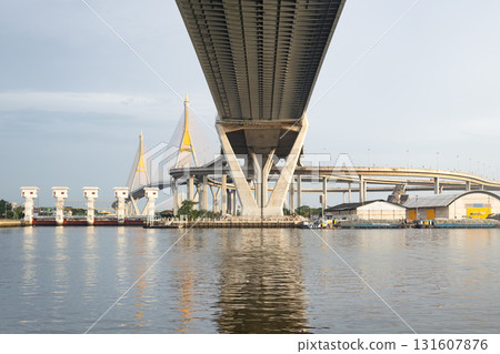 Bhumibol Bridge in Bangkok and Samut Prakan, Thailand. Bhumibol Bridge in Bangkok and Samut Prakan, Thailand. 131607876