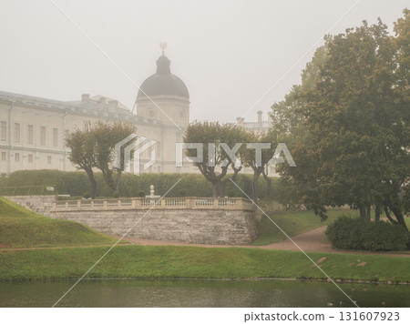 Museum Reserve Gatchina Palace. Autumn foggy park Museum Reserve Gatchina Palace. Autumn foggy park 131607923