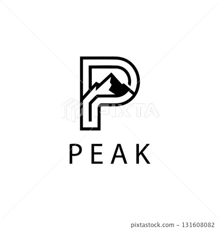 Peak logo with mountain inside the letter p isolated on white background vector design Peak logo with mountain inside the letter p isolated on white background vector design 131608082