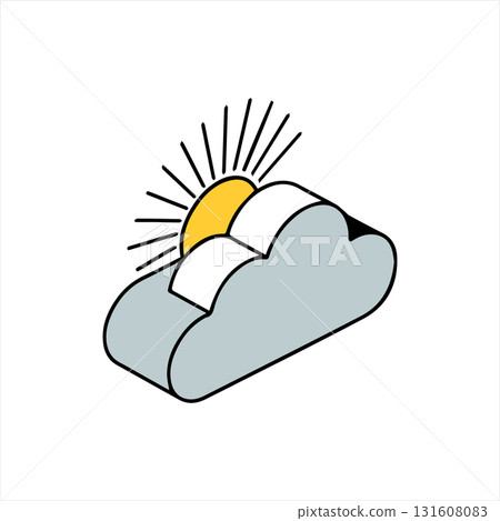 Isometric icon of sun rising behind a cloud isolated on white background vector design Isometric icon of sun rising behind a cloud isolated on white background vector design 131608083