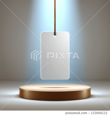 A three-dimensional background effect with the sale tag and round base illuminated. Suitable for sales and banners. 131608122