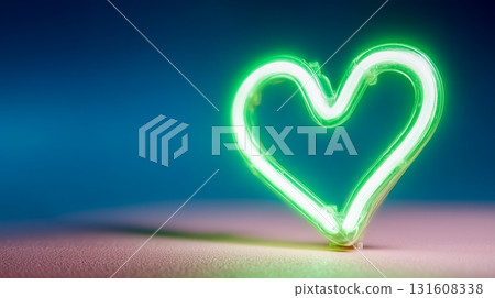 Glowing green neon heart light 131608338