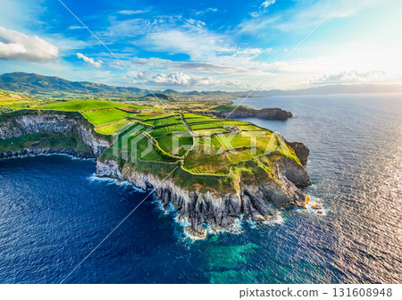 Panorama of Cape Cintrao and Atlantic Ocean. Azores, Sao Miguel Island. Portugal. Aerial View Panorama of Cape Cintrao and Atlantic Ocean. Azores, Sao Miguel Island. Portugal. Aerial View 131608948