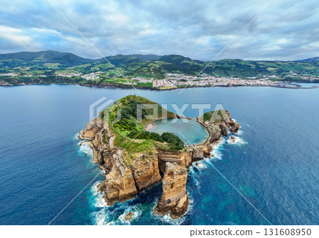 Vila Franca Islet, Vila Franca Do Campo Town and Atlantic Ocean. Azores, Sao Miguel Island. Portugal 131608950