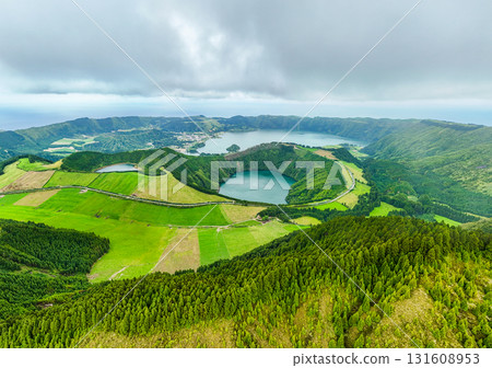 Sete Cidades Caldera. Blue Lake, Rasa Lake and Santiago Lake. Azores, Sao Miguel Island. Portugal 131608953