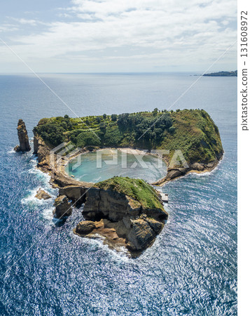 Vila Franca Islet and Atlantic Ocean. Azores, Sao Miguel Island. Portugal. Aerial View 131608972