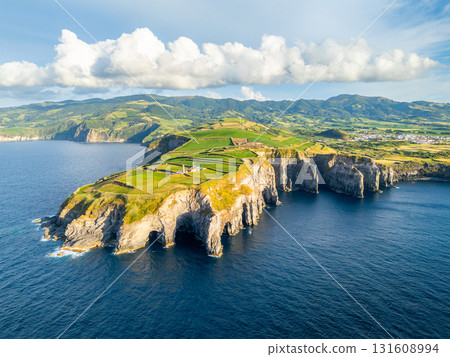 Cape Cintrao and Atlantic Ocean. Azores, Sao Miguel Island. Portugal. Aerial View Cape Cintrao and Atlantic Ocean. Azores, Sao Miguel Island. Portugal. Aerial View 131608994