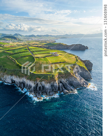 Cape Cintrao and Atlantic Ocean. Azores, Sao Miguel Island. Portugal. Aerial View Cape Cintrao and Atlantic Ocean. Azores, Sao Miguel Island. Portugal. Aerial View 131608998
