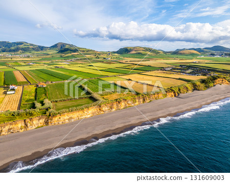Areal de Santa Barbara Beach and Atlantic Ocean. Azores, Sao Miguel Island. Portugal. Aerial View Areal de Santa Barbara Beach and Atlantic Ocean. Azores, Sao Miguel Island. Portugal. Aerial View 131609003