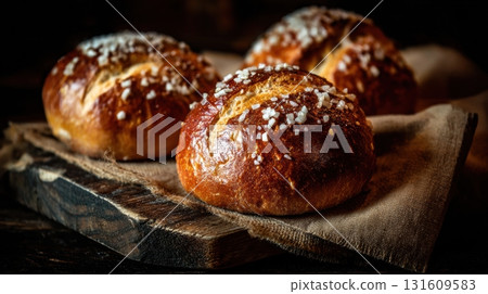Freshly baked golden brown buns 131609583
