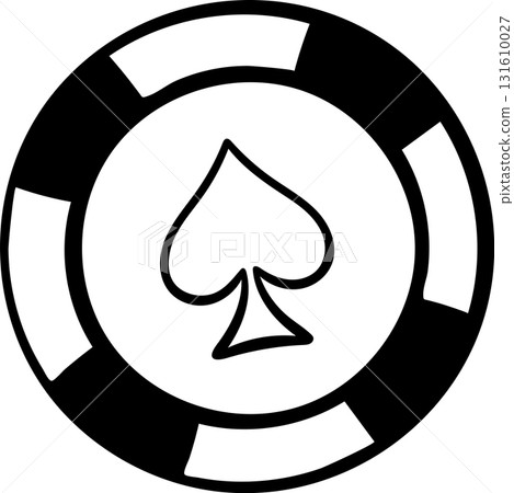 Hand-drawn black and white icon of a single poker chip featuring the suit of spades, sketch style illustration of casino and gambling symbol. Simple doodle of a round chip for betting and gaming theme Hand-drawn black and white icon of a single poker chip featuring the suit of spades, sketch style illustration of casino and gambling symbol. Simple doodle of a round chip for betting and gaming theme 131610027
