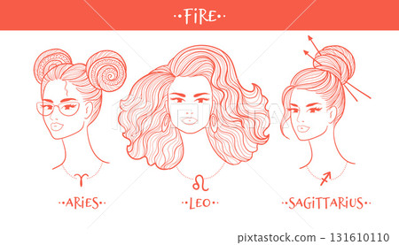 Fire zodiac signs illustration set Fire zodiac signs illustration set 131610110