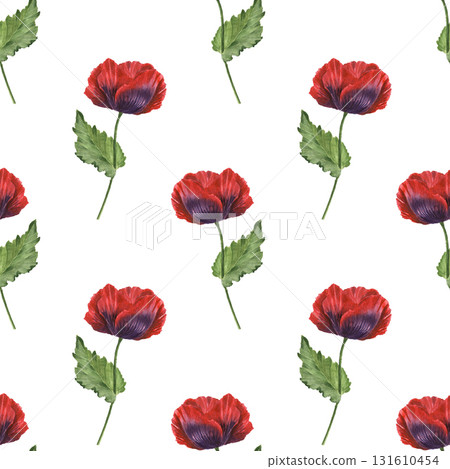 Beautiful seamless pattern with watercolor hand drawn colorful poppy flowers. 131610454