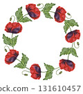 Watercolor poppy wreath isolated on transparent background for decoration design 131610457