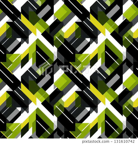 Retro Lime Green Symmetrical Geometric Seamless Pattern Clipart for 60s Inspired Design 131610742