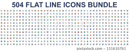 Mega set of vector thin line icons. Editable stroke. Contains such icon collection as banking, commerce, education, business, finance, shopping, support services. Linear pictogram pack. Mega set of vector thin line icons. Editable stroke. Contains such icon collection as banking, commerce, education, business, finance, shopping, support services. Linear pictogram pack. 131610761